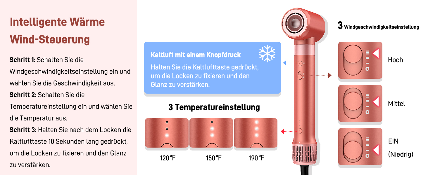 HITTIONA Airstyler 5 в 1: фен, плойка для локонів Auto-Wrap, іонізація, швидка сушка, захист від тепла, для створення локонів та шовковистого волосся, з чохлом, колір - полуниця