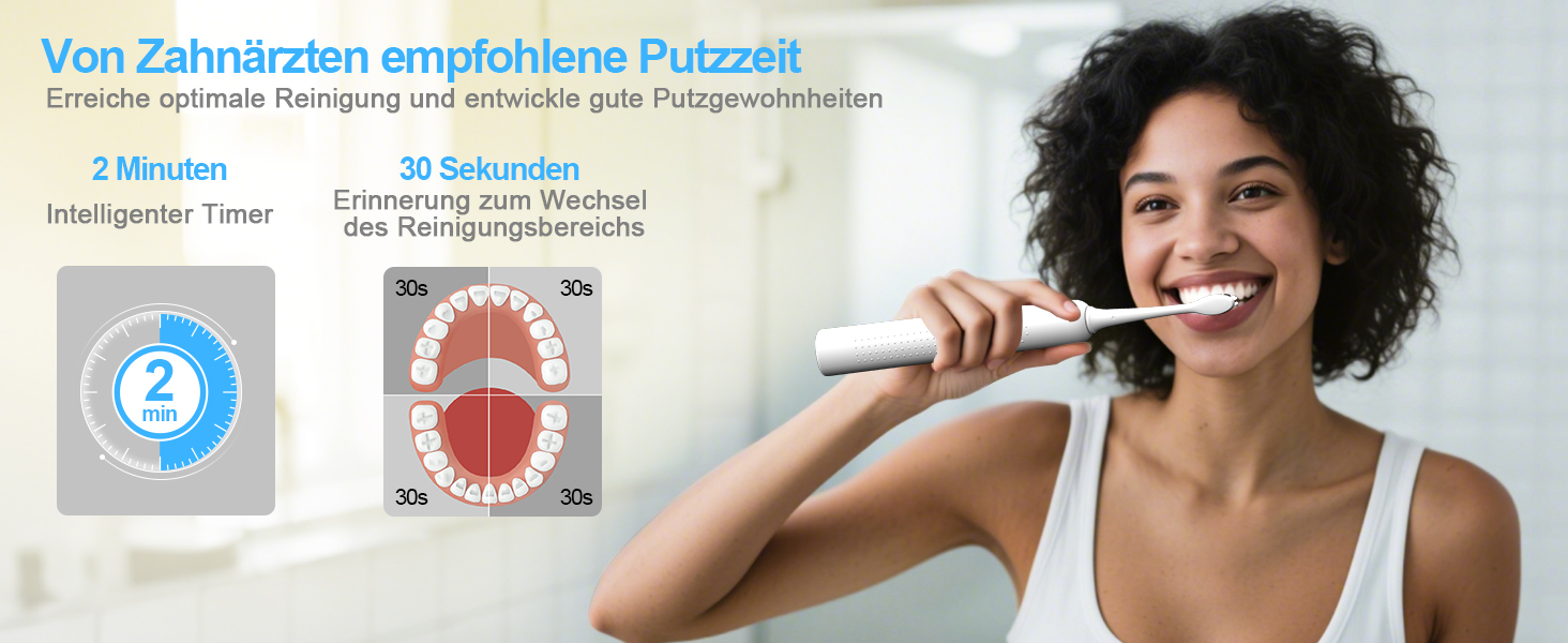 Електрична зубна щітка для дорослих з акумулятором 240 днів, 8 насадок, 3 режими, таймер 2 хв, IPX7 водонепроникна, біла
