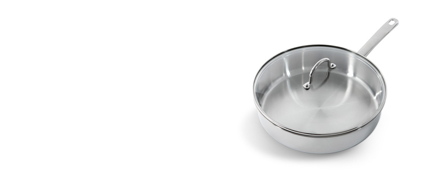 BK Bright Сковорода з нержавіючої сталі 24 см, Cool Grip, професійне приготування, 18/10, індукція, до 230°C, антипригарне покриття, срібна