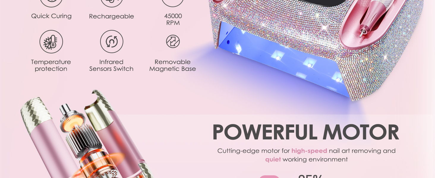 Професійний набір для манікюру 2-в-1: фрезер та UV-лампа, 45000 RPM, для дому та салонів