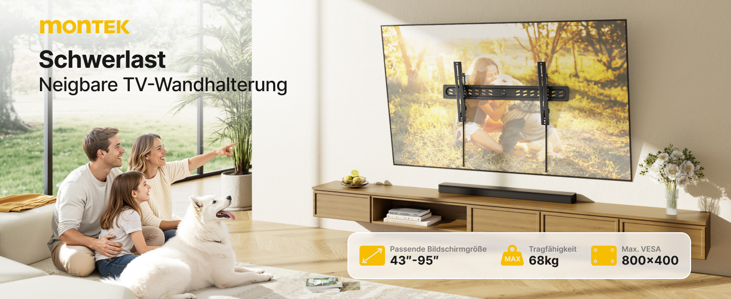 Настінний кронштейн для телевізора monTEK Ultra Slim (43–95 дюймів), нахильний, витримує до 68 кг, VESA до 800x400 мм