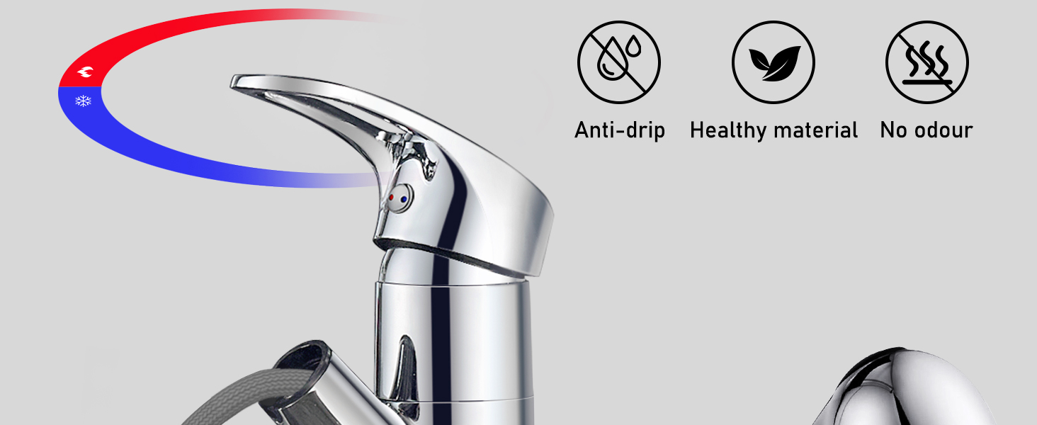 Змішувач кухонний висувний BONADE з подвійною виливом, поворотний на 360°, для кухні, з однією ручкою, хром