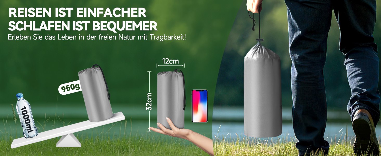 Каремат туристичний надувний Isomatte 9 см, 200x68 см, з подушкою, водонепроникний - для кемпінгу, походів, пляжу (Сірий)