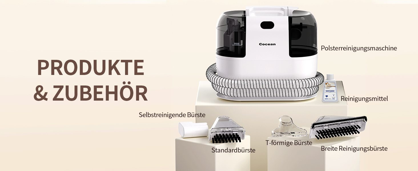 COCEAN Попиховий пилосос, мийка килимів, волого-сухий пилосос, 18Kpa для м'яких меблів, килимів, автосидінь та диванів, білий