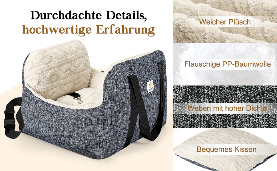 Автокрісло для собак Pawaboo: зручне ліжко-переноска для маленьких собак до 11 кг, коричнево-бежеве