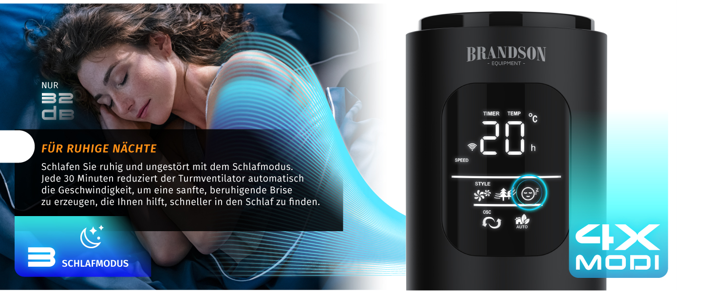 Турбовентилятор Brandson ECO з DC мотором: тихий, Wi-Fi, Smart Home, керування через додаток/Alexa, осциляція, чорний