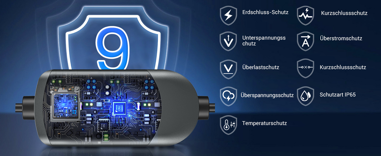 Зарядний кабель для електромобіля Type 2 Schuko 3.7кВт, 7м, 6-16А, 1-фазний, чорний