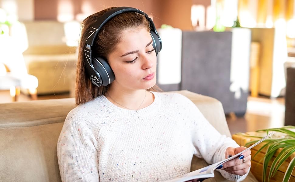 PowerLocus P6 Bluetooth навушники Over-Ear, бездротові з супер басами, 40 годин відтворення, мікрофон, голосовий асистент, активне шумопоглинання для iPhone, Samsung, iPad, PC, Laptop, TV, чорний/срібний