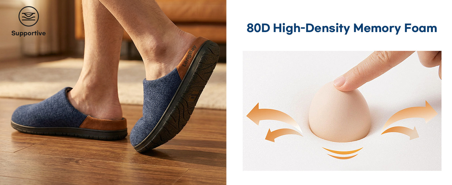 Чоловічі в'язані домашні капці LongBay з піною Memory Foam, дихаючі, для дому та вулиці, розмір 44 EU, чорні