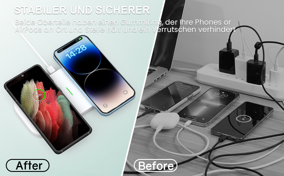 Бездротовий зарядний пристрій JoyGeek 2-в-1, 15W, для iPhone та Samsung, білий