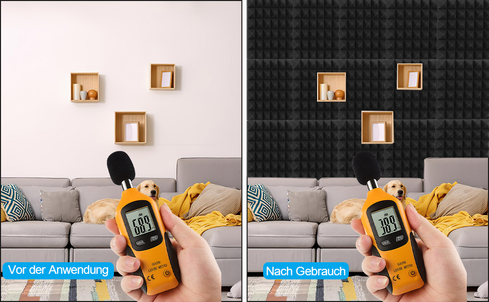 Акустичний поролон самоклейний Sonnewelt, 24 шт. (5x30x30 см), 3D пірамідні панелі для звукоізоляції та поглинання ехо в студію, офіс, чорний