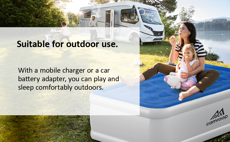Надувний матрац для одного спального місця, 190 x 99 x 46 см, з вбудованим насосом, для дому, подорожей та кемпінгу, Максимальне навантаження: 300 кг, Колір: блакитний та білий