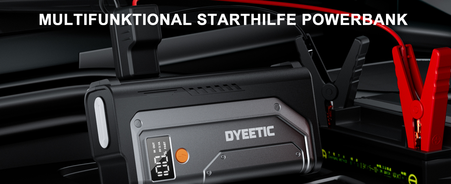 Powerbank Starthilfe 7000A: портативний пусковий пристрій для авто 12V (бензин, дизель до 12.0L), з LED ліхтариком та USB зарядкою, сріблястий