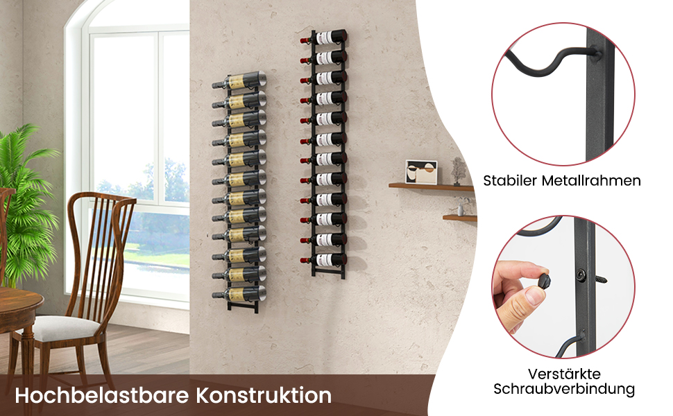 Стильна полиця для вина Costway на 6 пляшок, металева, чорна, індустріальний стиль