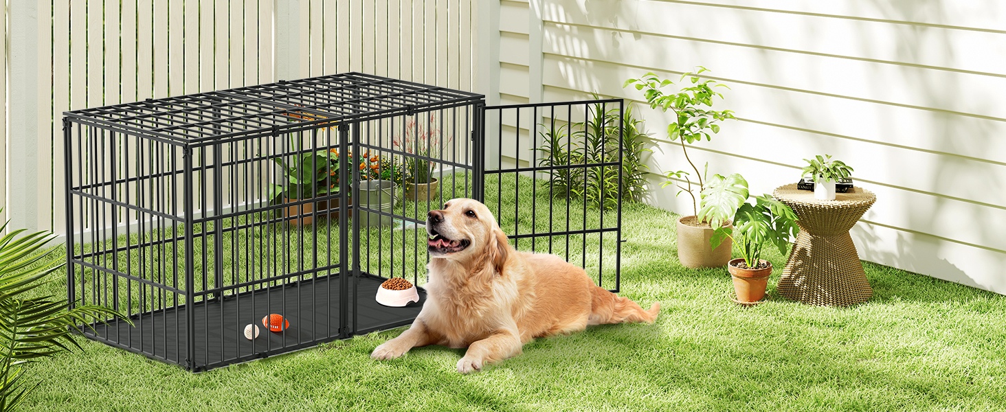 Міцний собачий переносний клітка Pawaboo 56 дюймів: надійний, анти-гризун, з килимком, металевий вольєр для собак з замком, чорний