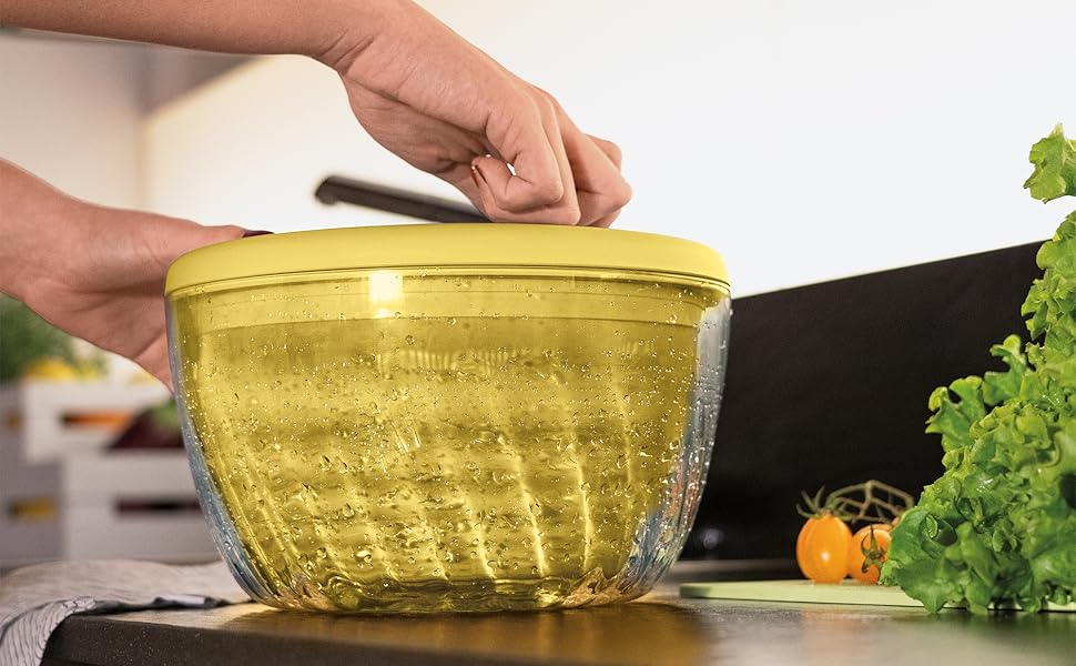 Сушарка для салату Guzzini Spin&Store з кришкою, оливкова, 26 см, 4 л – Kitchen Active Design