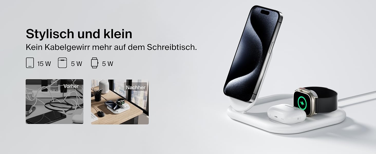 Зарядний пристрій Belkin BoostCharge 3-в-1 з підтримкою Qi2, 15 Вт, MagSafe, для iPhone, Apple Watch, AirPods