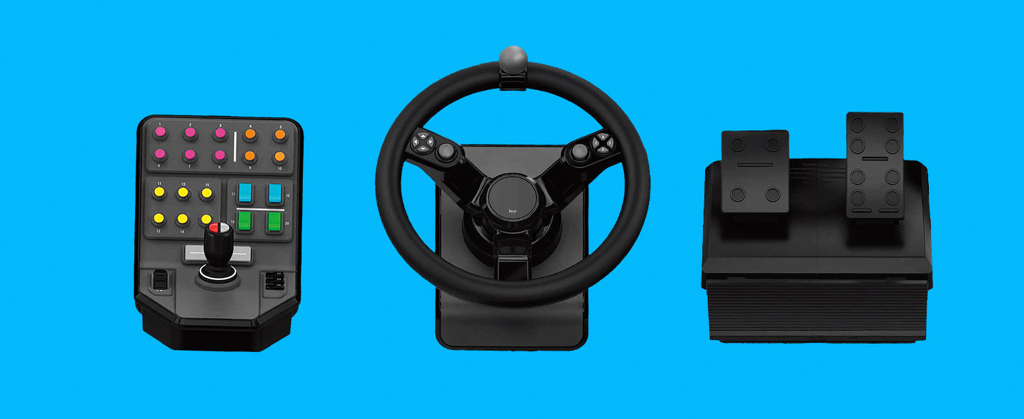 Контролер Saitek Farm Sim від Logitech G для Farming Simulator: кермо, панель керування, педалі газу та гальма, 900° оберт, 38+ кнопок, USB, PC/Mac - Чорний