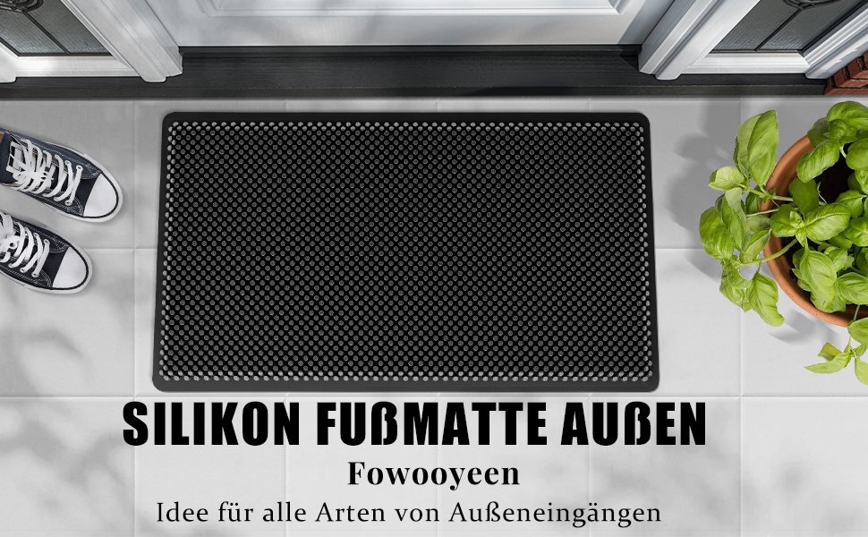 Килимок для дому та вулиці Fowooyeen, силіконовий, 43 x 76 см, чорний, неслизький, миючий