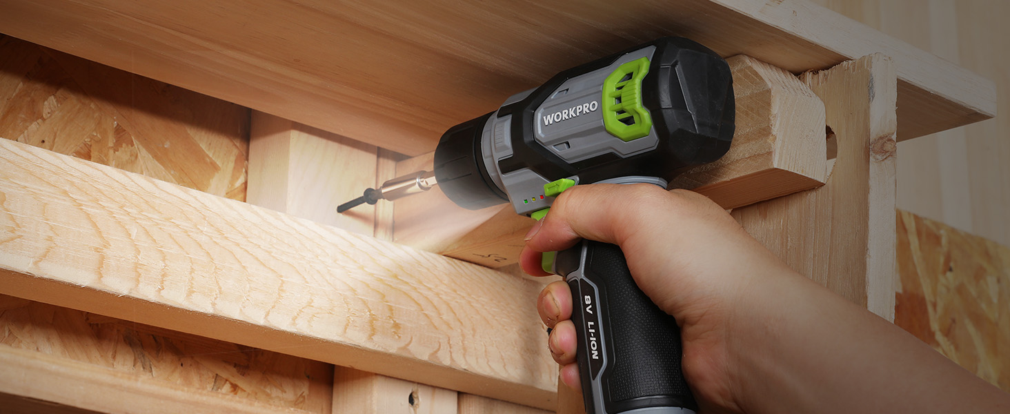 WORKPRO Акумуляторний шуруповерт 8V з набором 53 аксесуари, регульована швидкість, LED-ліхтик, для домашніх ремонтів та DIY