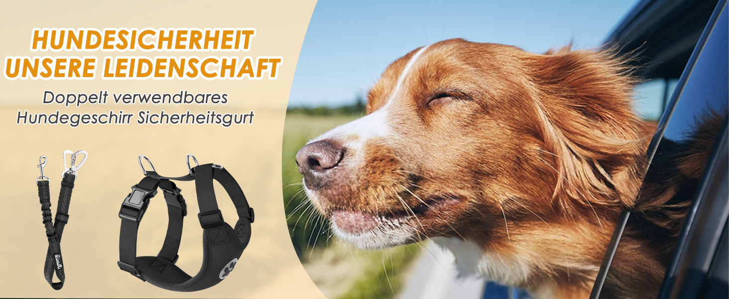 Автомобільний нашийник для собак з кріпленням для безпеки, 2 карабіни, регульований, дихаючий (Чорний, M)