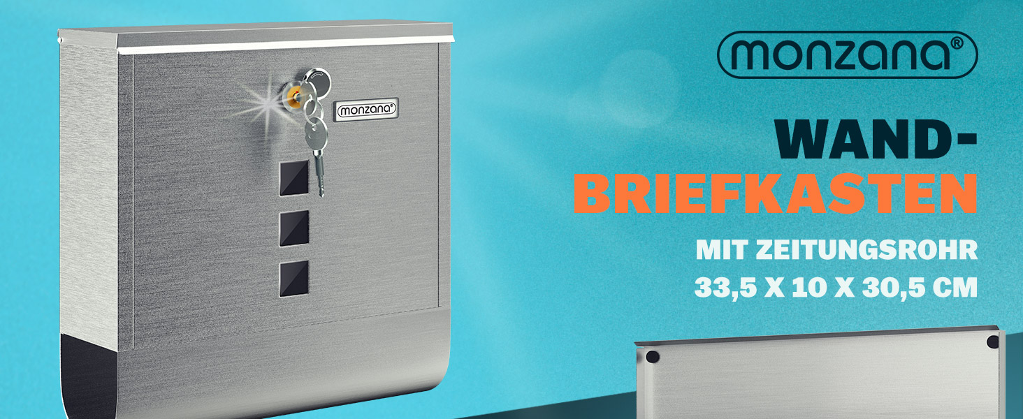 Поштовий ящик Monzana Kreuzschloss з мідним циліндром, поворотна кришка, 31x10x34 см, вікно, табличка для імені, відділ для газет, сталь, 2 ключі, чорно-срібний