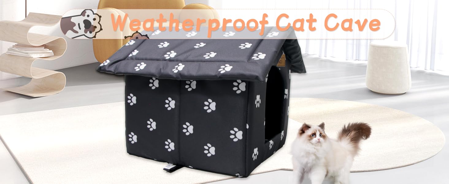 Vinnypet Outdoor Cat House - Winterproof, Waterproof, Warm Pet Shelter with Plush Cushion - Dog House, Stray Animal Shelter - 40x35x40cm Grey