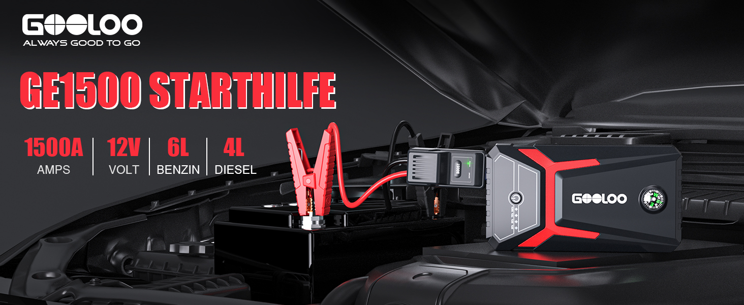 Powerbank з компресором GOOLOO A3 для автомобілів 12V (до 9.0L бензин/6.5L дизель), 1500A, 150PSI, LED-дисплей