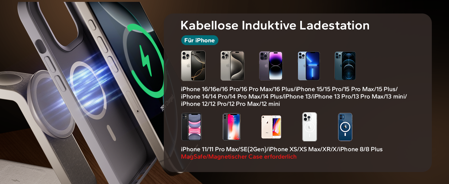 Зарядна станція MagSafe 3-в-1 для Apple Watch та iPhone. Біла (глибокий сірий). Підтримка iPhone 17, 16, 15, 14, 13, 12 Pro Max