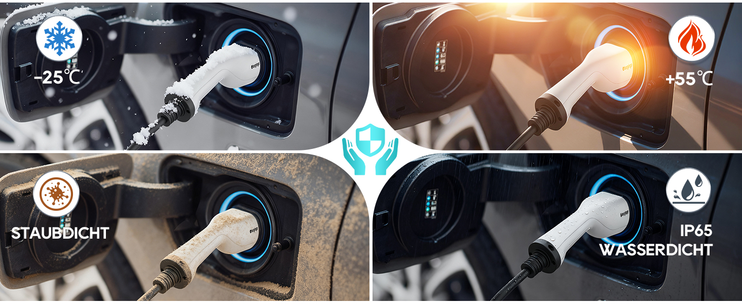 Портативний зарядний пристрій для електромобіля Type 2 (Schuko) 3.68kW, 6-16A, LCD, 5м, IP65, 16A, 22kW, CCS2, IEC 62196-2