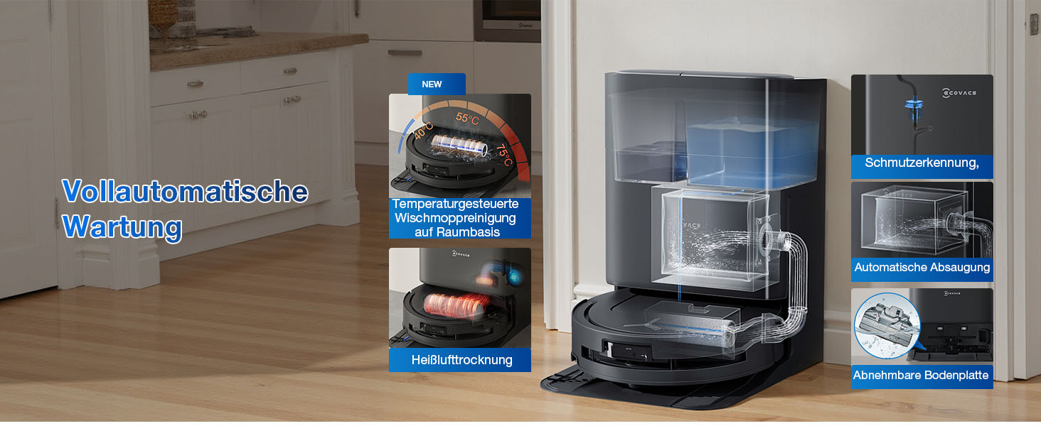 Робот-пилосос ECOVACS DEEBOT T80 Omni з функцією миття підлоги, 18000 Па, OZMO Roller, автоматичне миття моп, ZeroTangle 3.0, миття гарячою водою 40-75°C, чорний