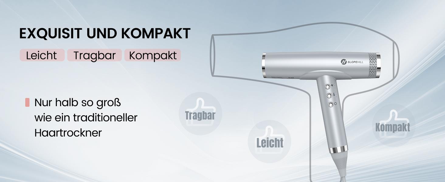 Іонізатор для волосся Slopehill, 110 000 обертів/хв, швидке сушіння, магнітний дифузор, тиха робота, біокераміка, для дому, подорожей, салону (світло-сірий)