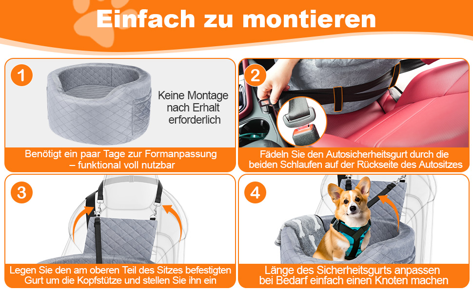 Автокрісло для собак - чорне автокрісло-бустер для маленьких собак з 28D Memory Foam, неслизька та водонепроникна підкладка, переносна клітка з кишенями для зберігання та ковдрою, чорний (02-Сірий)