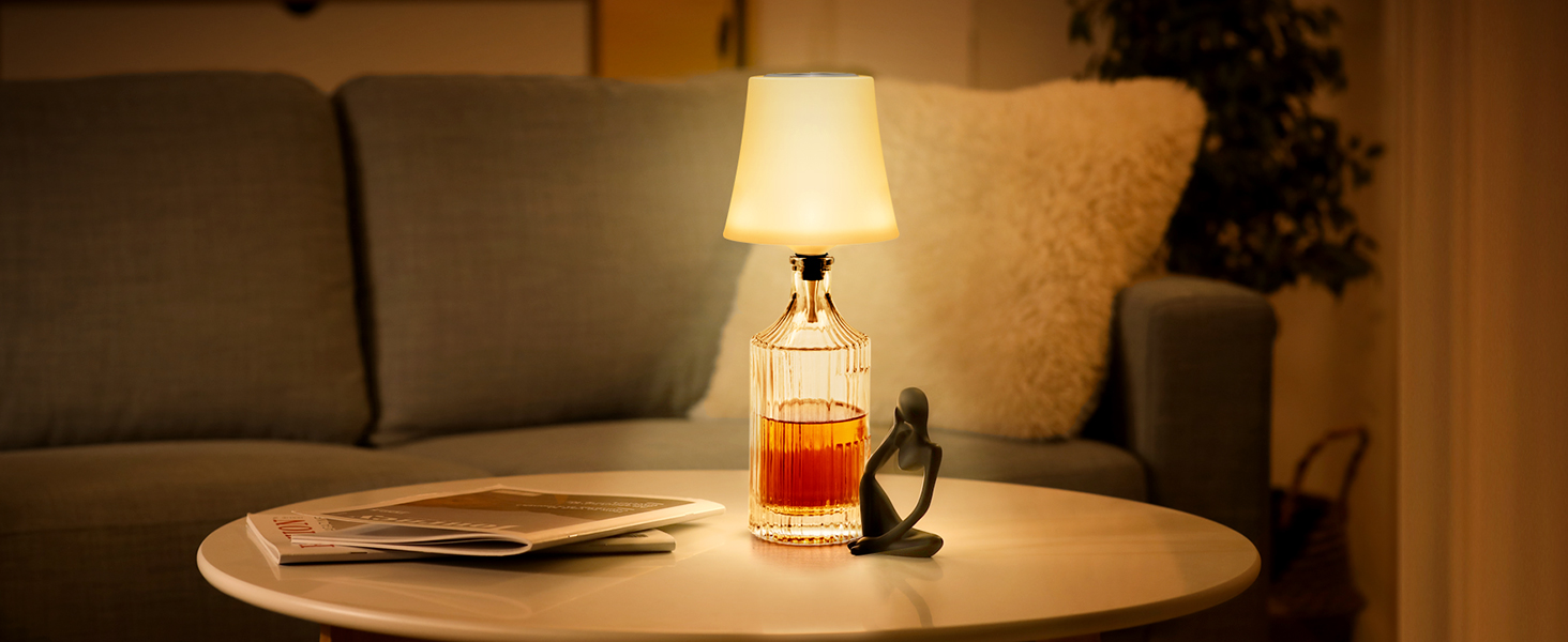 Світлодіодні настільні лампи бездротові 2 шт, IP54, акумуляторні пляшкові лампи, 7 режимів, димування, 5200mAh, сенсорне управління, для ресторанів, спальні (Білий)