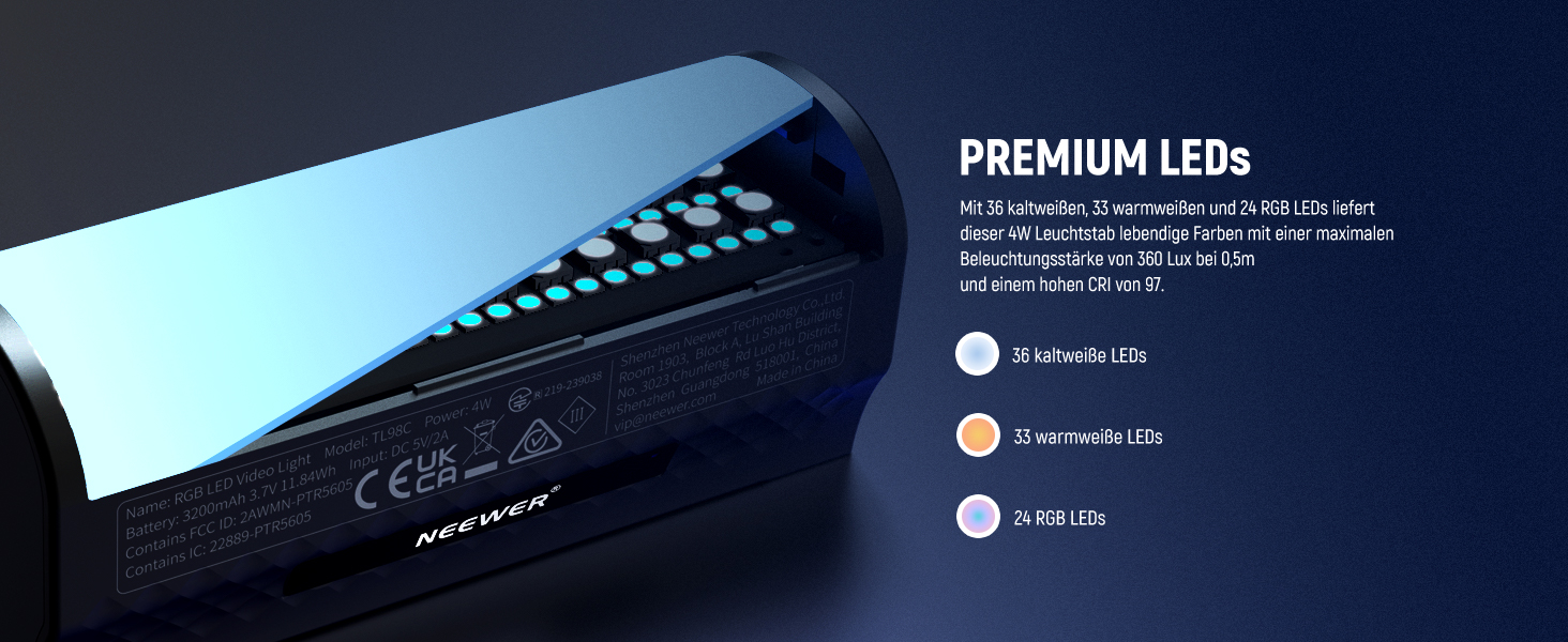 NEEWER LED відеоліхтар з магнітним кріпленням та штативом, RGB, 2500-8500K, 2500mAh, для фото- та відеозйомки, TL96RGB (TL98C (3 шт.))