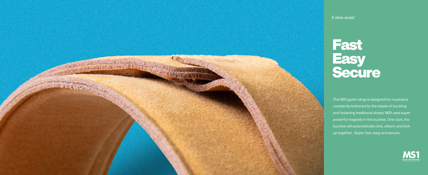 Магнітний ремінь для гітари, басу та укулеле ENYA – Швидке закриття, регулювання однією рукою, з імітацією шкіри, чорний