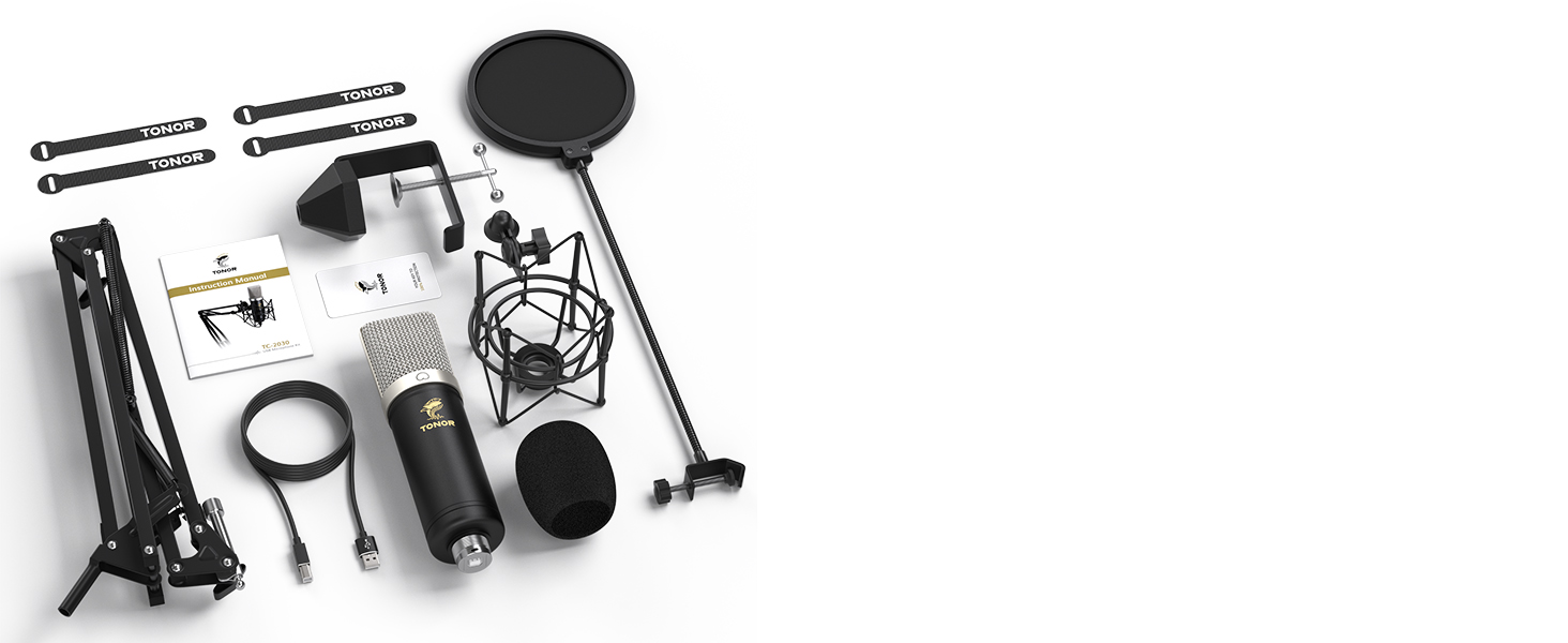 Мікрофон TONOR TC-2030 USB з великою мембраною для ПК, студії, стрімінгу, YouTube, співу, геймінгу. Комплект з мікрофонним штативом. 192 кГц/24 біт.