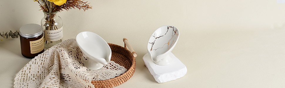 Керамічна мильниця Umlaca з самостійним осушенням, у формі листка, вінтажний дизайн, для кухні, ванної кімнати, душу, білий мармур