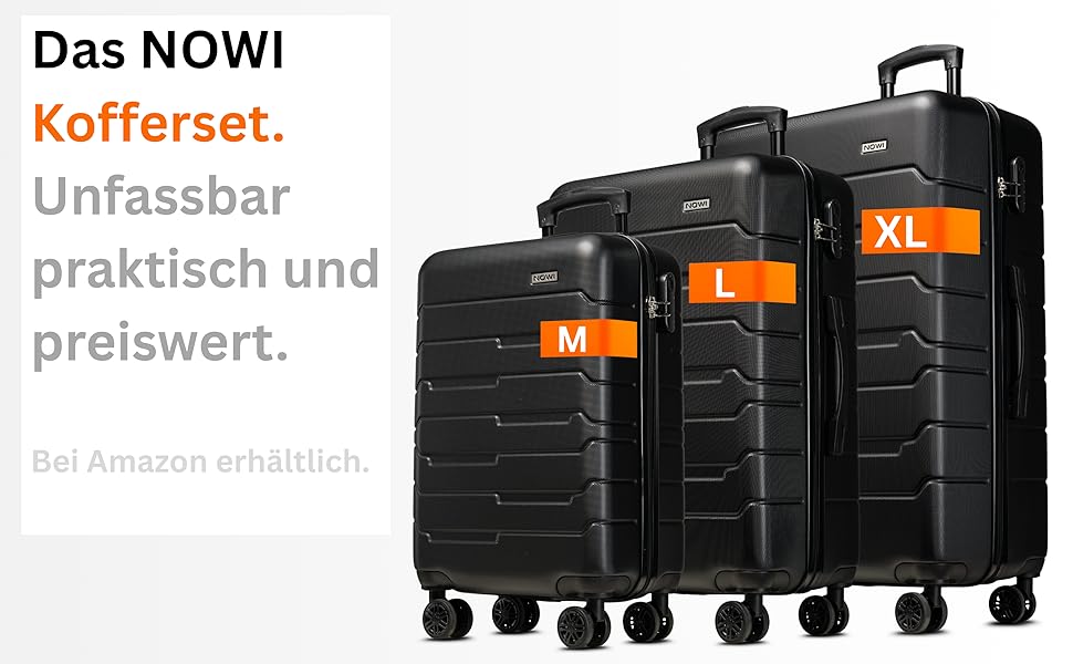 Чемодан NOWI Bergamo: водостійкий, 8 коліс, 360°, телескопічна ручка, повне внутрішнє оздоблення (M, Чорний полунічний)
