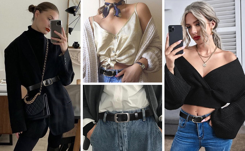 Жіночий шкіряний ремінь WHIPPY великого розміру, модний ремінь з телячої шкіри з надійною пряжкою, для джинсів, штанів, суконь, чорний (пряжка 'Пістолет'), 3XL:150см (підходить для талії 134-145см)