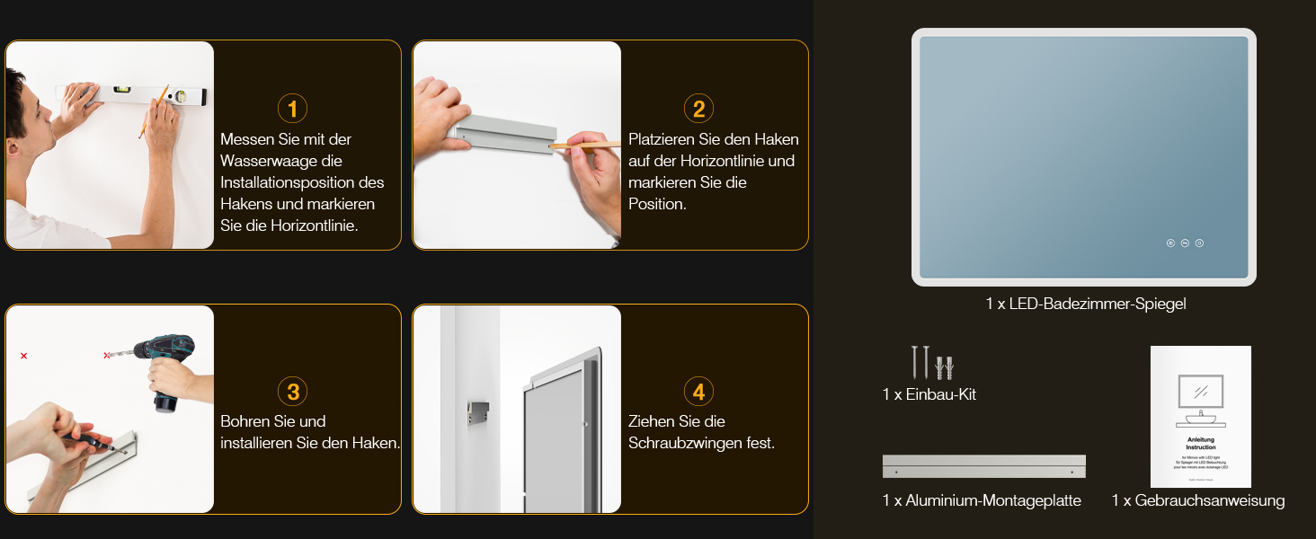 Дзеркало для ванної кімнати з підсвічуванням 80 x 60 см, 3 кольори, регульована яскравість, антизапар, 3x збільшення, розетка для бритви, IP44, для горизонтального/вертикального монтажу