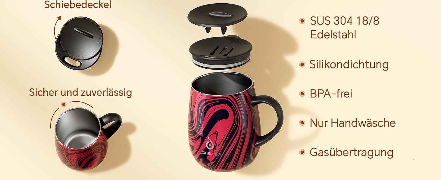 Кружка Ideus 470 мл з нержавіючої сталі, подвійні стінки, ізольована, з кришкою, зелений (Rotes Zebra)