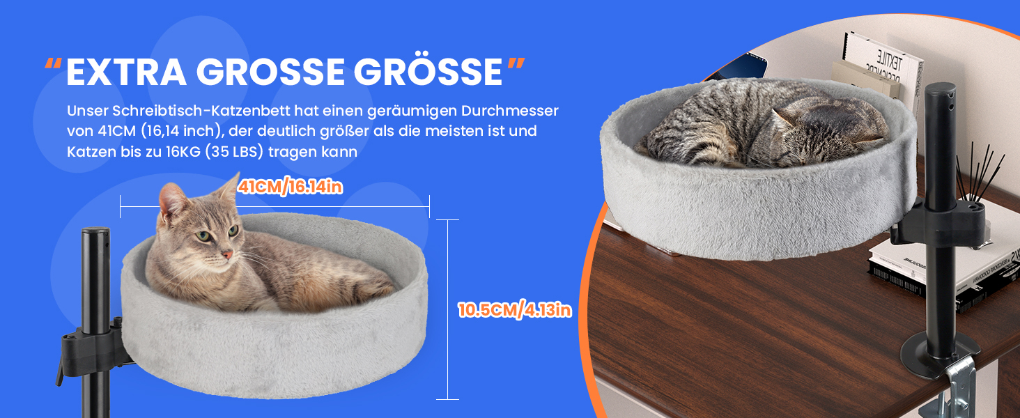 BSWAY Крісло-гніздо для кота на стіл - Покращена 360° обертання, регульована висота, без свердління. Підвищене котяче ліжко над столом. Тримає кошеня/кота близько, робочий простір вільний. Крісло-ліжко для кота на стіл (Сірий, XL)