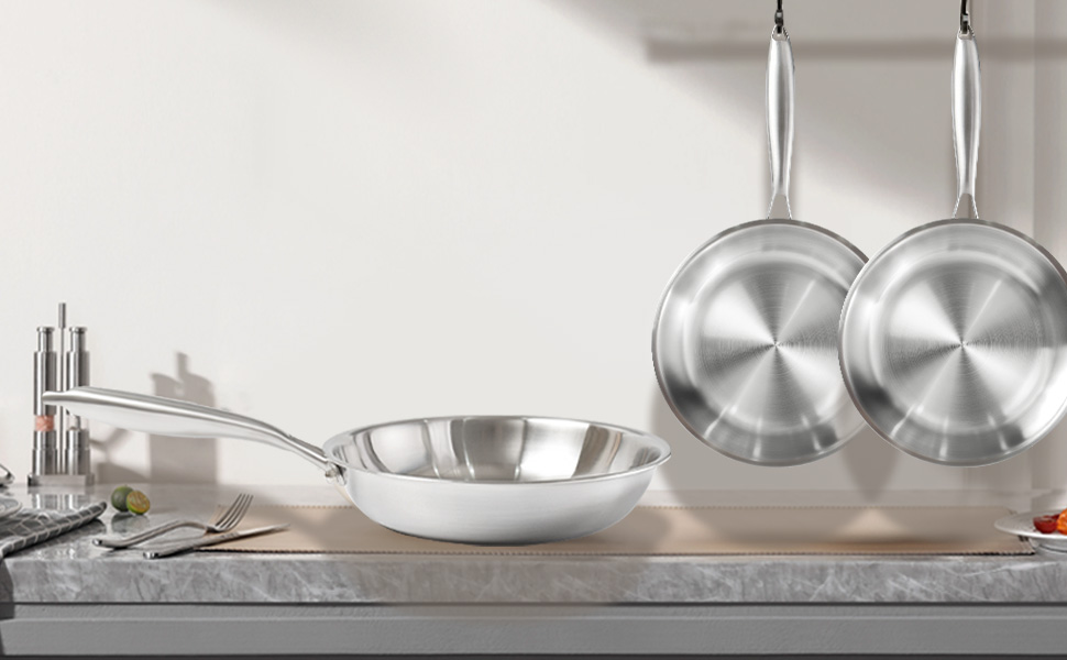 Пательня нержавіюча сталь 24 см, індукція, довговічна, з ручками з нержавіючої сталі, легке очищення, для всіх плит