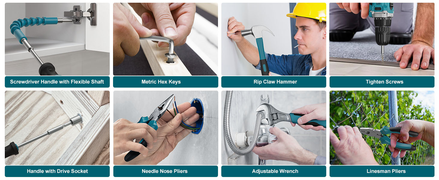 Набір інструментів Sundpey 206 шт. з акумуляторною дрилю, 12V, для ремонту та DIY, блакитний