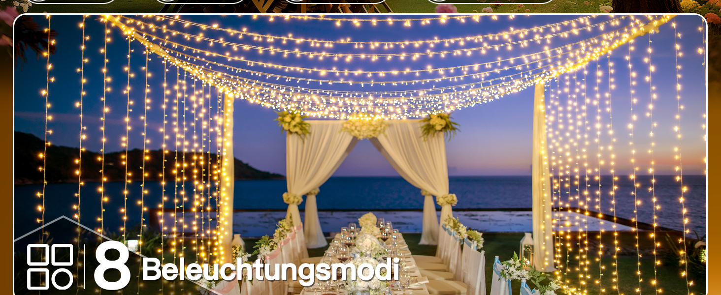 Ланцюжок прикрас Hopexy 10 метрів, 100 LED, тепле біле світло, з пультом, таймер, IP44, 8 режимів, для дому, саду, балкону, весілля, кемпінгу