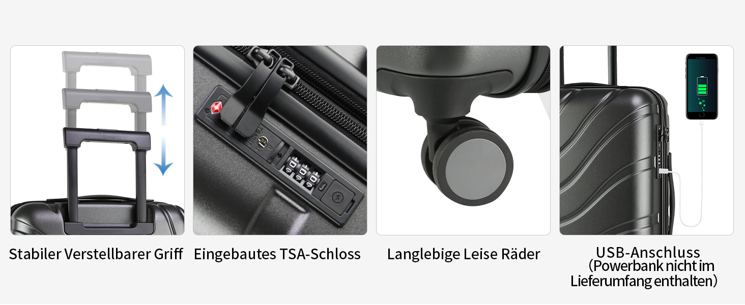 Валіза ручної поклажі Vankean з обертовими колесами та TSA-замком, розширювана, сірого кольору, 20 дюймів