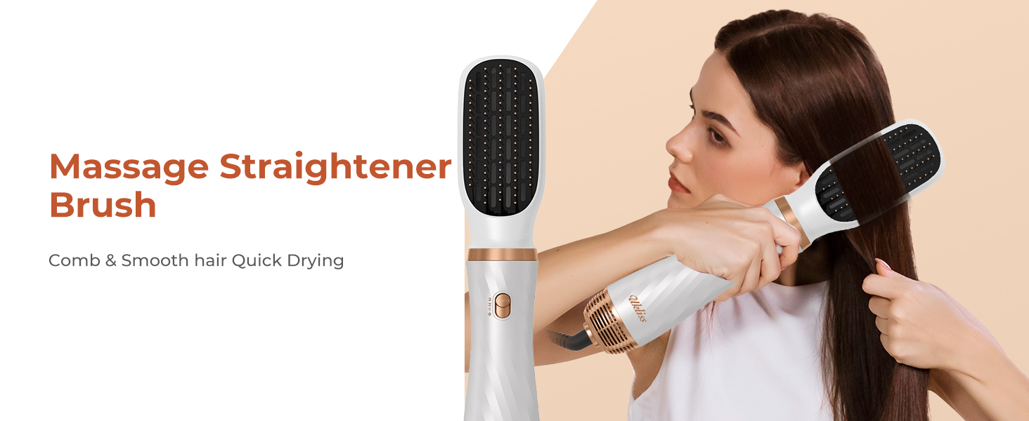 UKLISS 6-в-1 Стайлер для волосся з феном Pro, Набір для укладання волосся: плойка, випрямляч, фен, щітка для укладання, автоматична завивка, іонізація, Airbrush, подарунковий набір для жінок, блакитний (золотий)