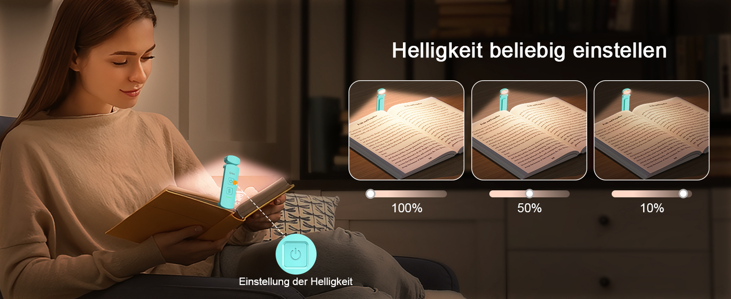 LED кріплення-лампа для читання Gritin з USB-зарядкою, 3 кольори та 3 рівні яскравості, захист очей, блакитний
