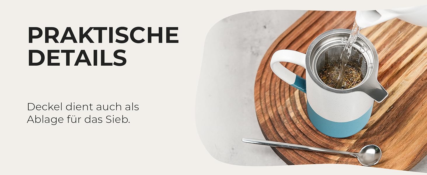 Набір чайних чашок Miamio 2 x 500 мл з кришкою та ситом, з чайним ситечком та ложкою, для заварювання листового чаю, подарунок для жінок, безпечно для мікрохвильової печі та посудомийної машини (блакитний)